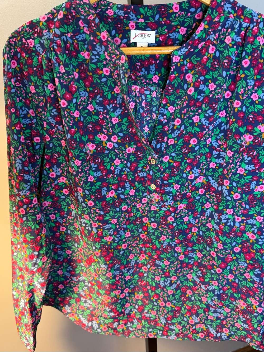 J.Crew Floral Button-Front Blouse in Navy with Pink & Green Flowers size Small